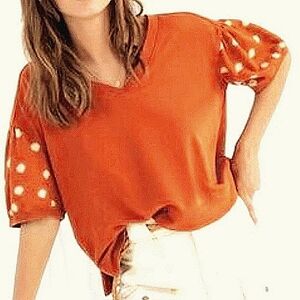 Anthropologie Daily Practice Short Sleeve Cropped Double V Neck Top Sz Med